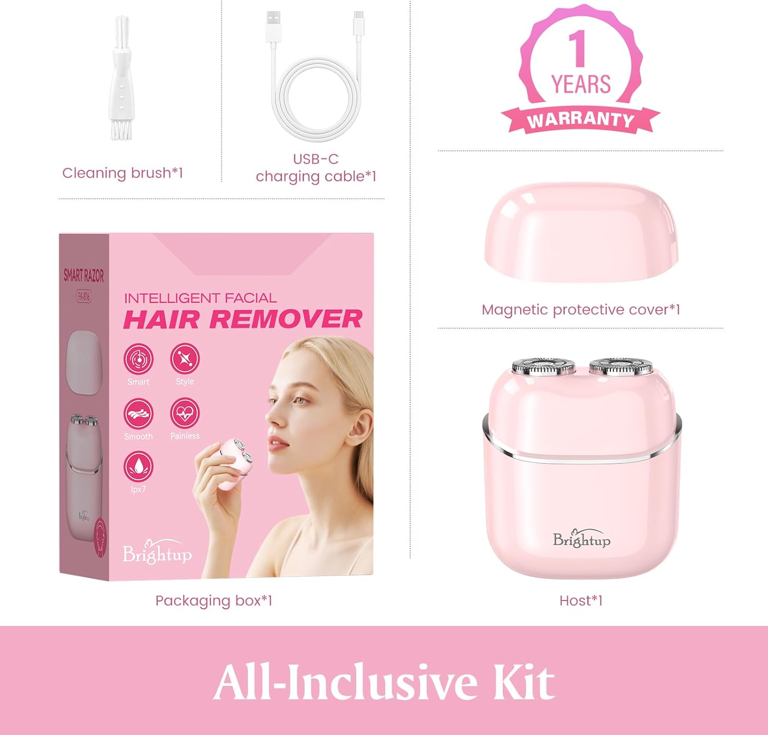 Facial Hair Removal for Women - Painless Electric Face Shaver for Peach Fuzz & Sensitive Skin, USB-C Rechargeable Hair Remover for Upper Lip & Chin,IPX7 Mini Portable for Smooth Skin at Home & Travel