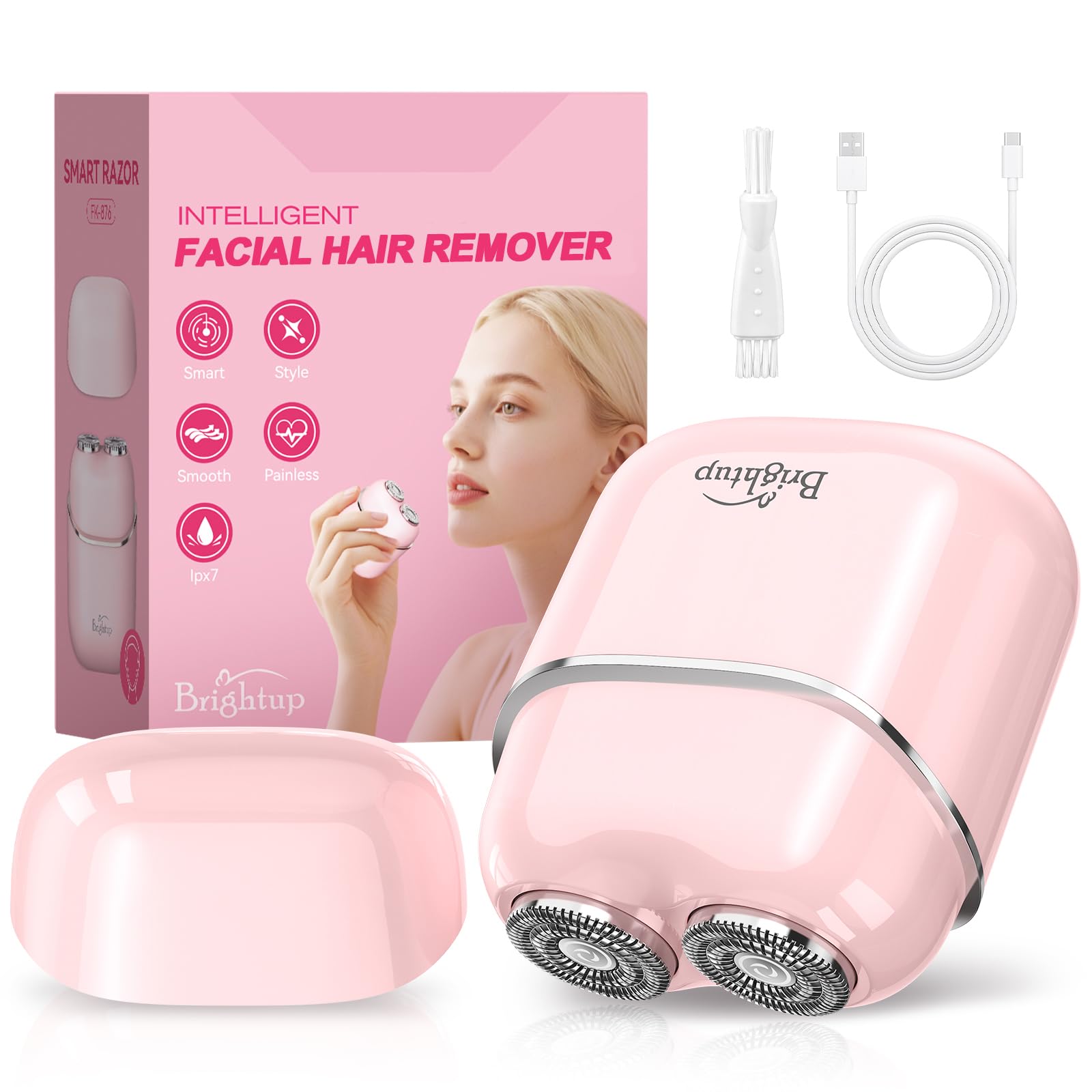 Facial Hair Removal for Women - Painless Electric Face Shaver for Peach Fuzz & Sensitive Skin, USB-C Rechargeable Hair Remover for Upper Lip & Chin,IPX7 Mini Portable for Smooth Skin at Home & Travel