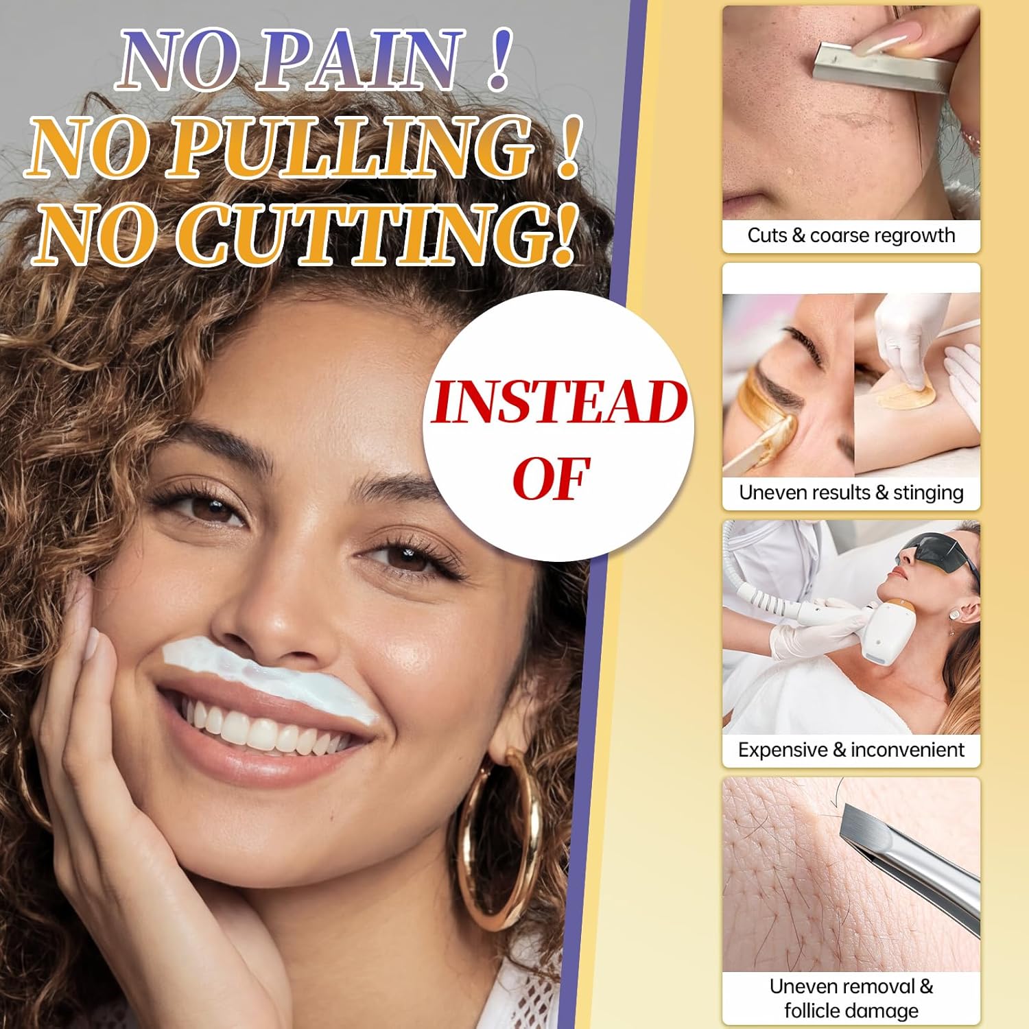 5 Min Facial Hair Removal For Women, Painless & Gentle Sensitive Skin Hair Removal Cream with Soothing Cream for Chin & Upper Lip & Cheeks - 2.03 Fl Oz